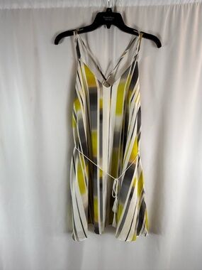 Style House Striped V-Neck mini  Dress in Yellow, Gray & White size:S